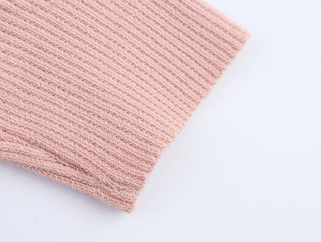 Summer Women Casual Solid Color Vertical Stripes Mid Length Knitted Short Sleeve