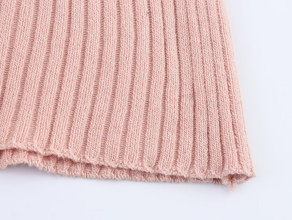 Summer Women Casual Solid Color Vertical Stripes Mid Length Knitted Short Sleeve
