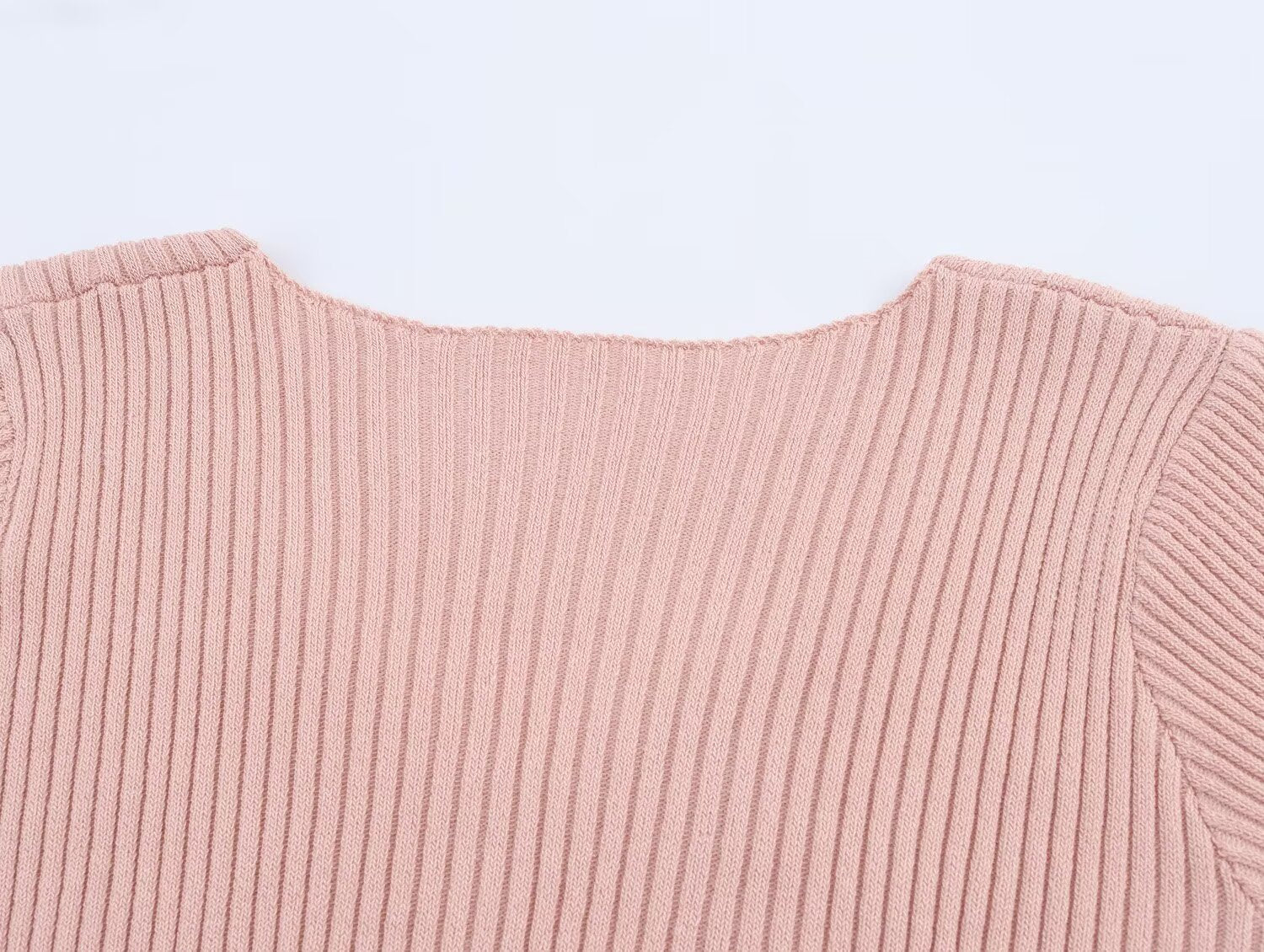 Summer Women Casual Solid Color Vertical Stripes Mid Length Knitted Short Sleeve