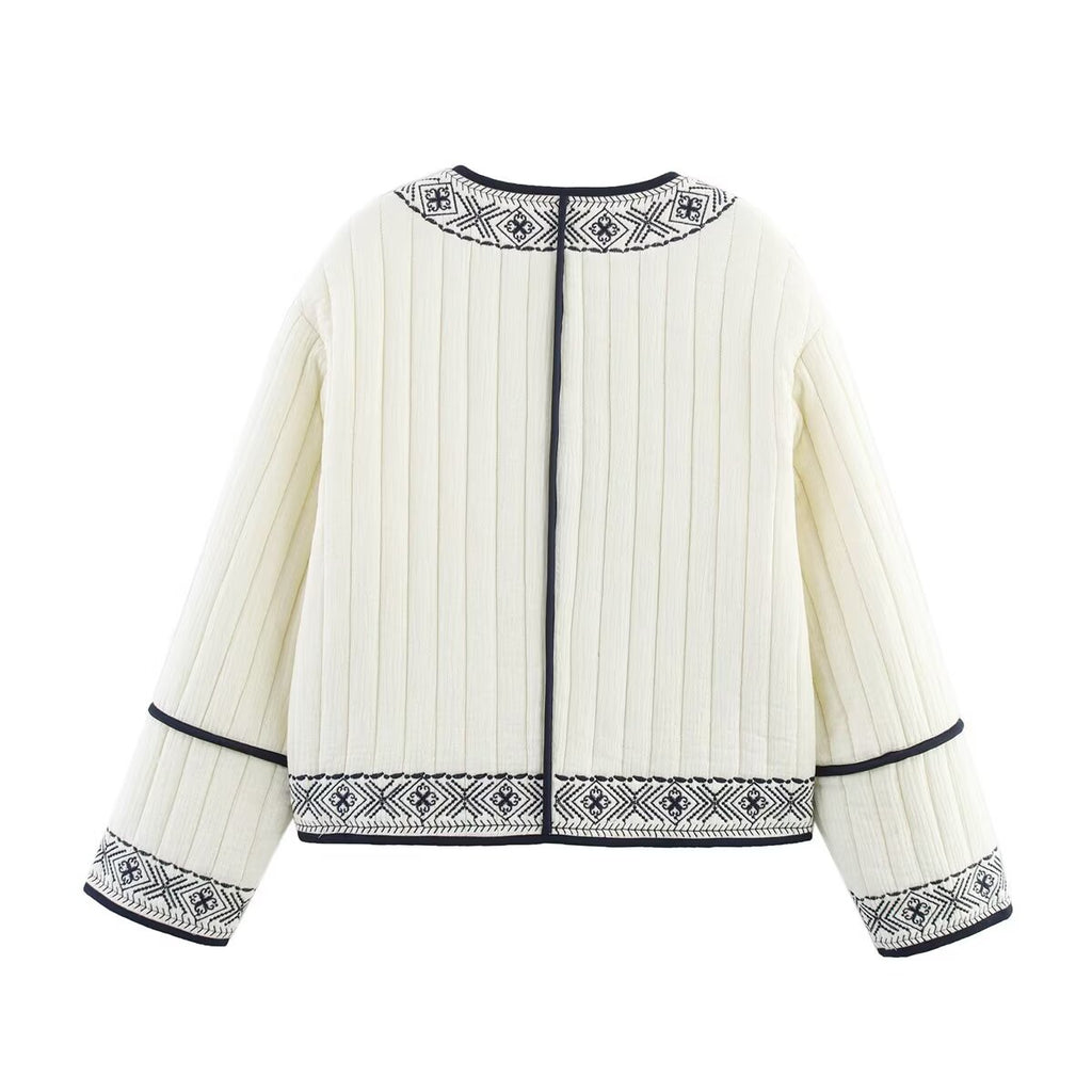 Autumn Spring Women Embroidery Contrast Color Cardigan