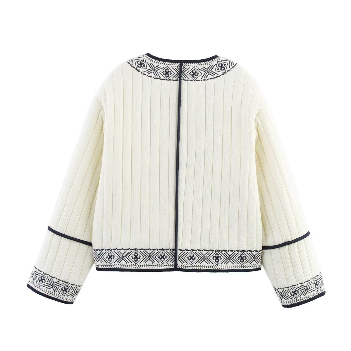 Autumn Spring Women Embroidery Contrast Color Cardigan