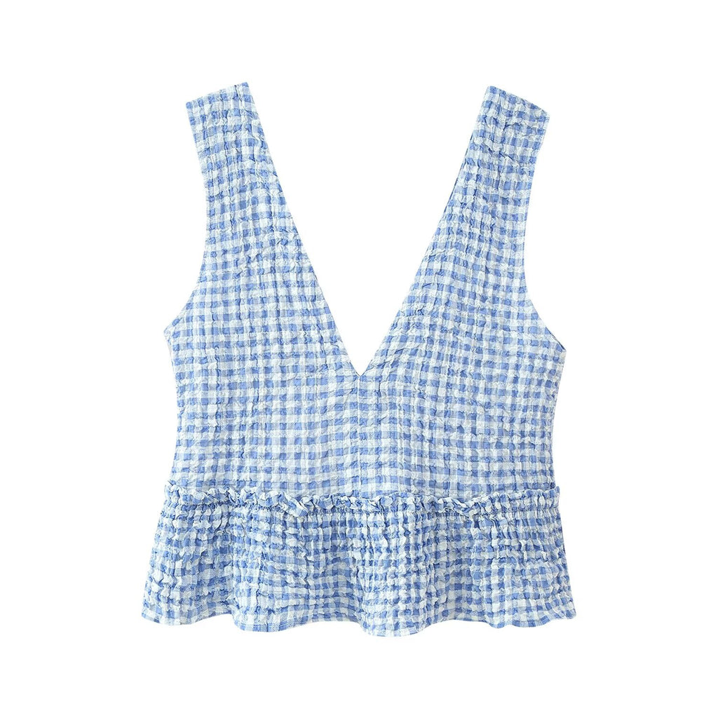 Women Clothing Early Spring Small Grid Top Skirt Set