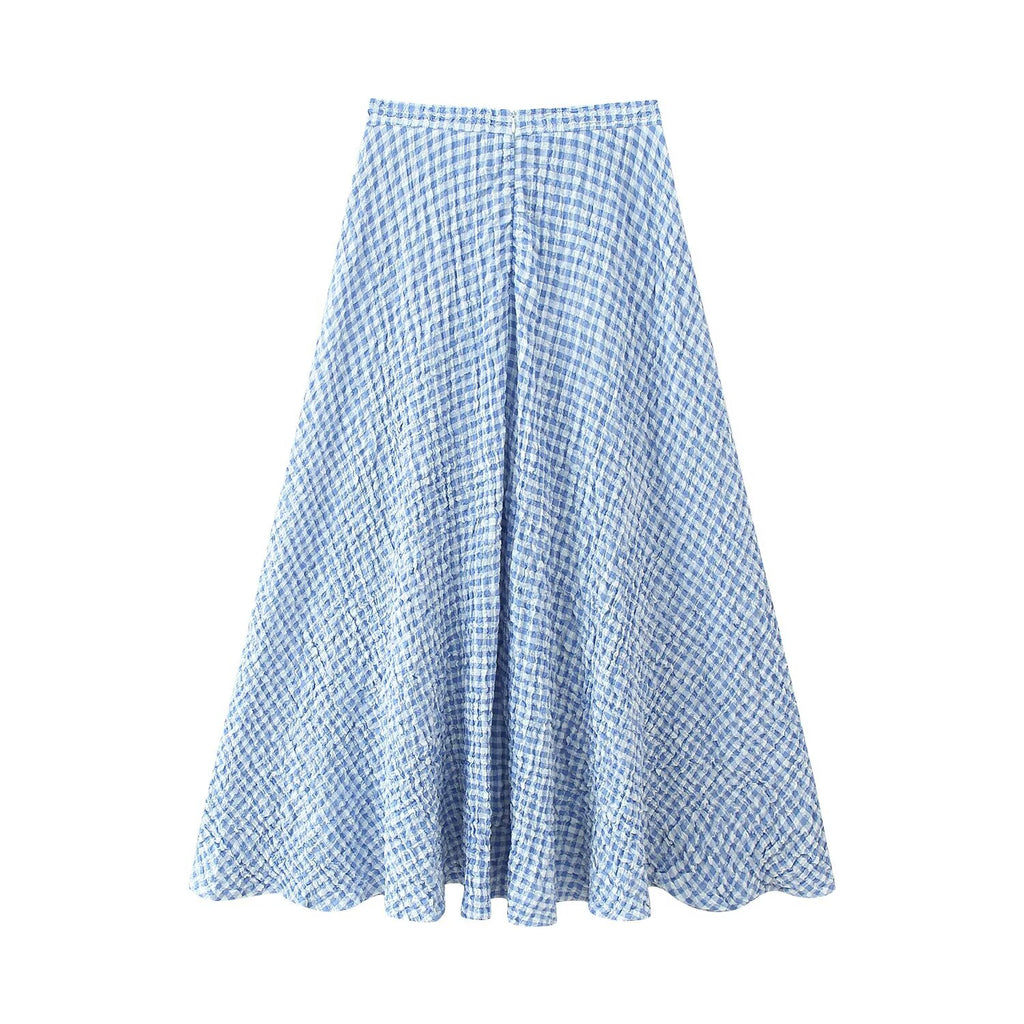 Women Clothing Early Spring Small Grid Top Skirt Set