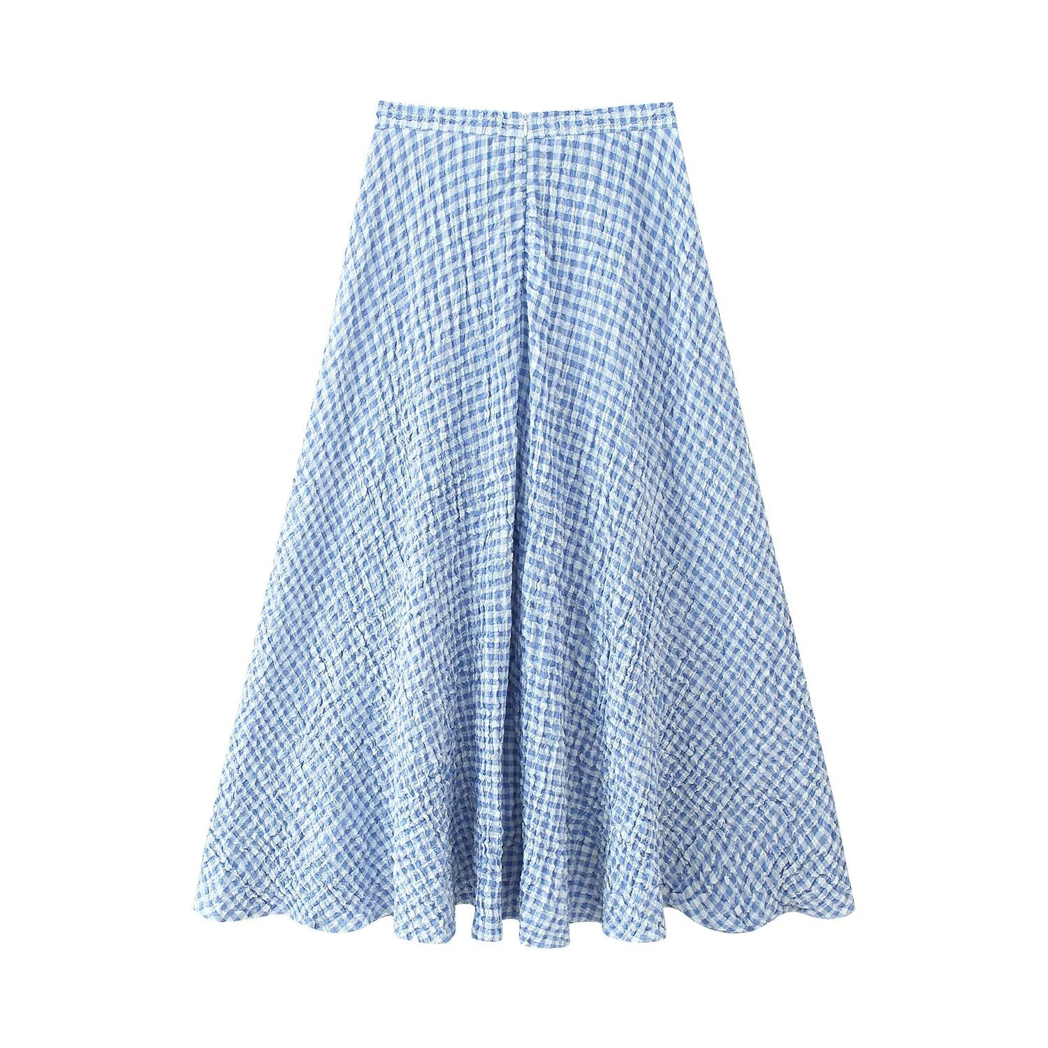Women Clothing Early Spring Small Grid Top Skirt Set