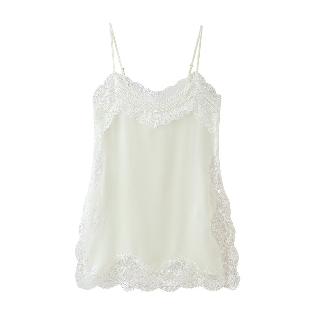 Women Clothing Spring Summer Cloth Age Reducing Lace Patchwork Slit Sling