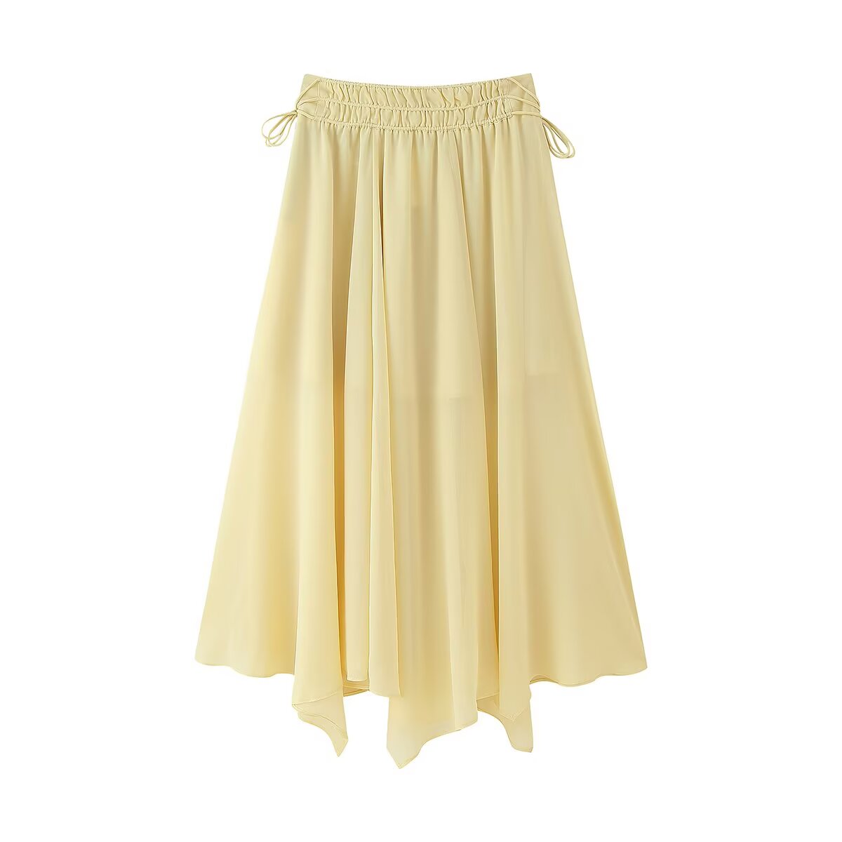 Summer Solid Color Design Irregular Asymmetric Five Colors String Decoration Chiffon Skirt