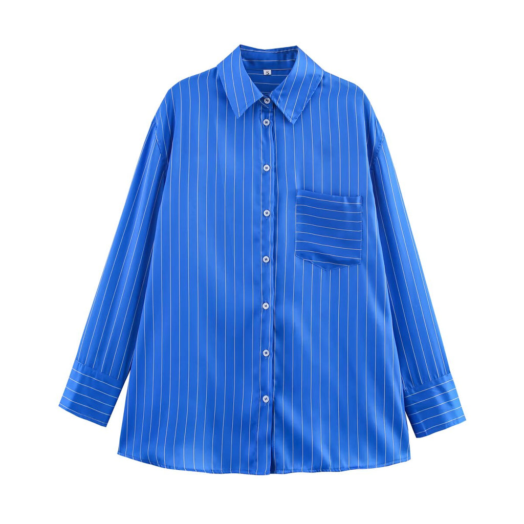 Simple Loose Striped Shirt Pajamas Pants Sets