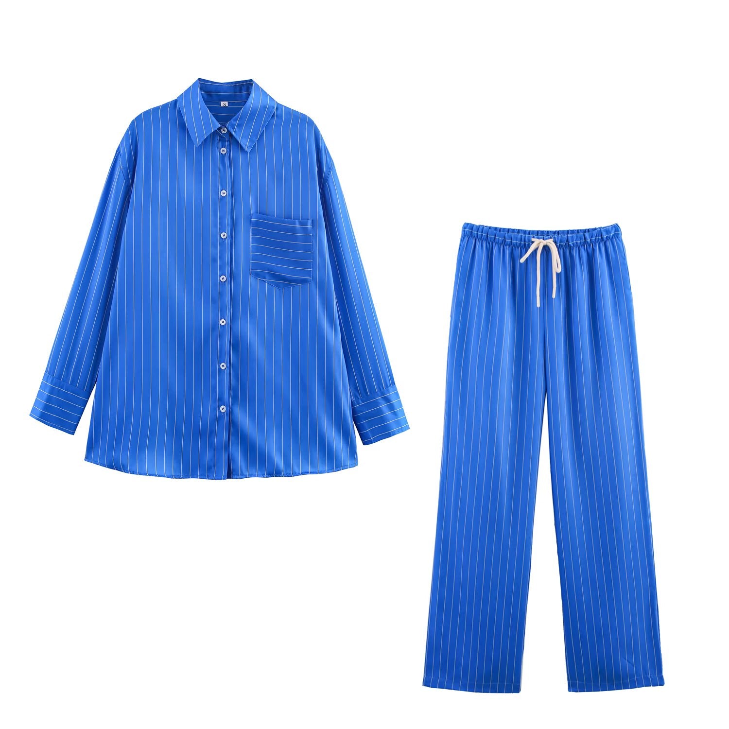 Simple Loose Striped Shirt Pajamas Pants Sets