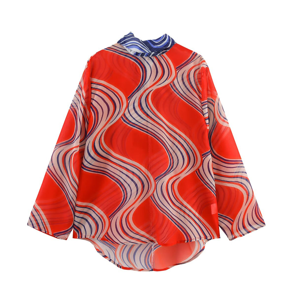 Women Clothing Bowknot Decoration Printed Shirt Trousers Sets