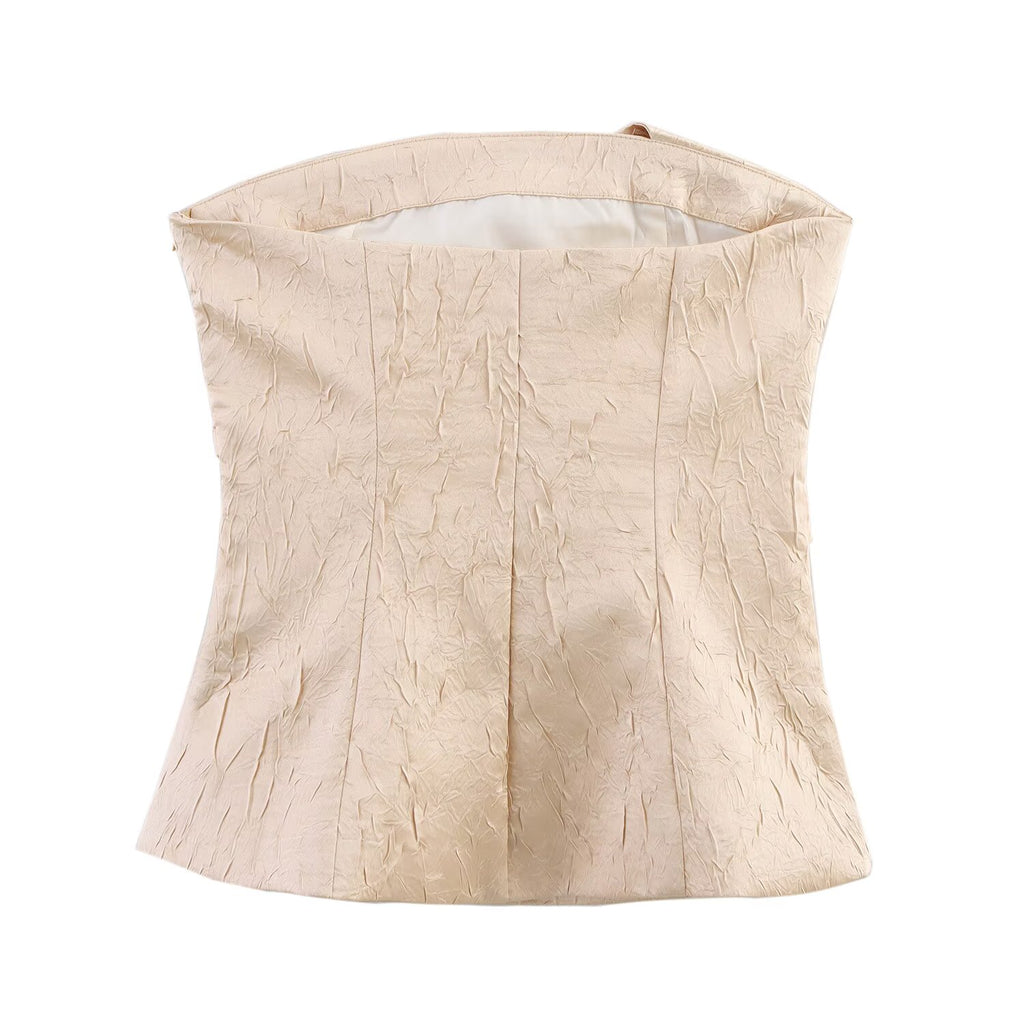 Summer Women Clothing Pleated Effect Satin Top Wrinkle Satin Pants Sets