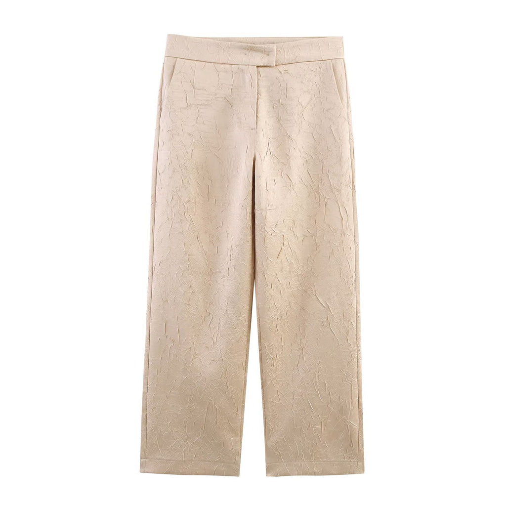 Summer Women Clothing Pleated Effect Satin Top Wrinkle Satin Pants Sets