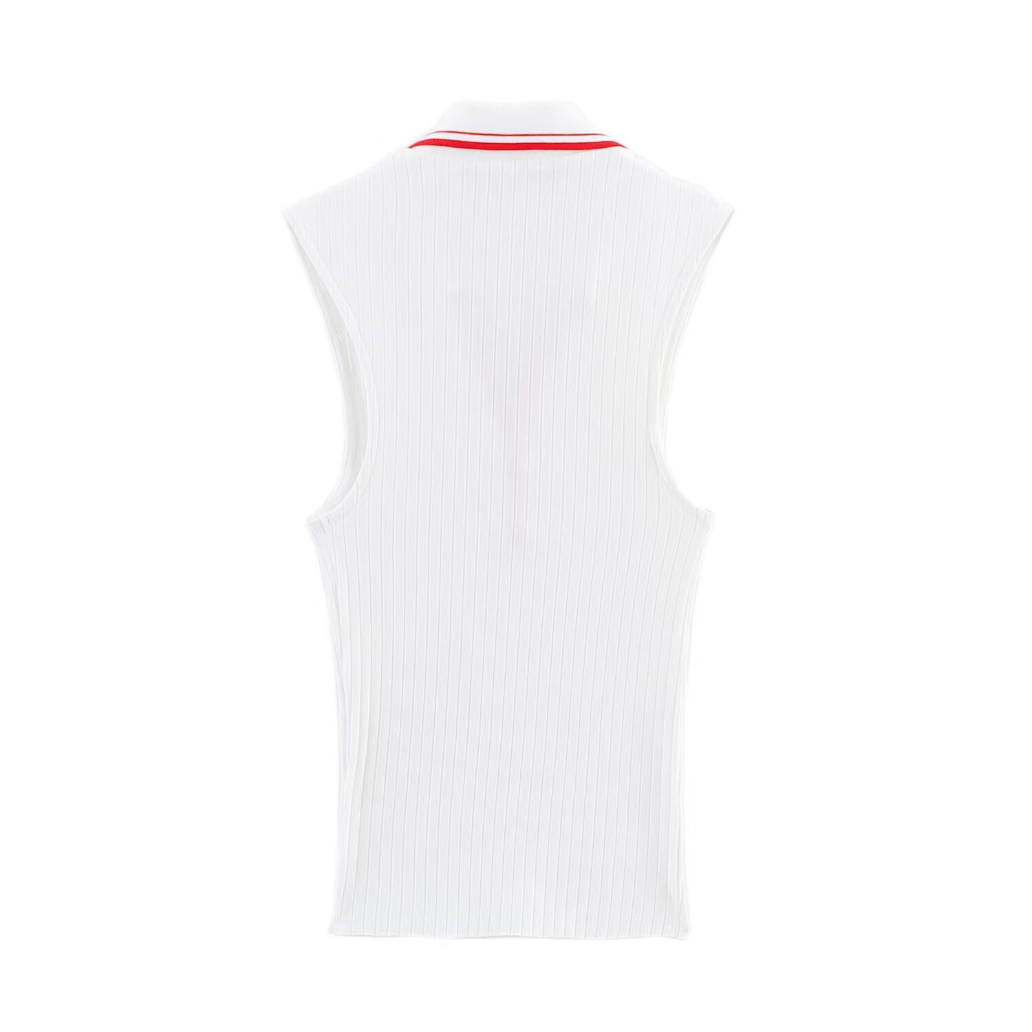 Summer All Match Polo Collar Stripes Rib Polo Collar Sleeveless Knitted Vest Women Top