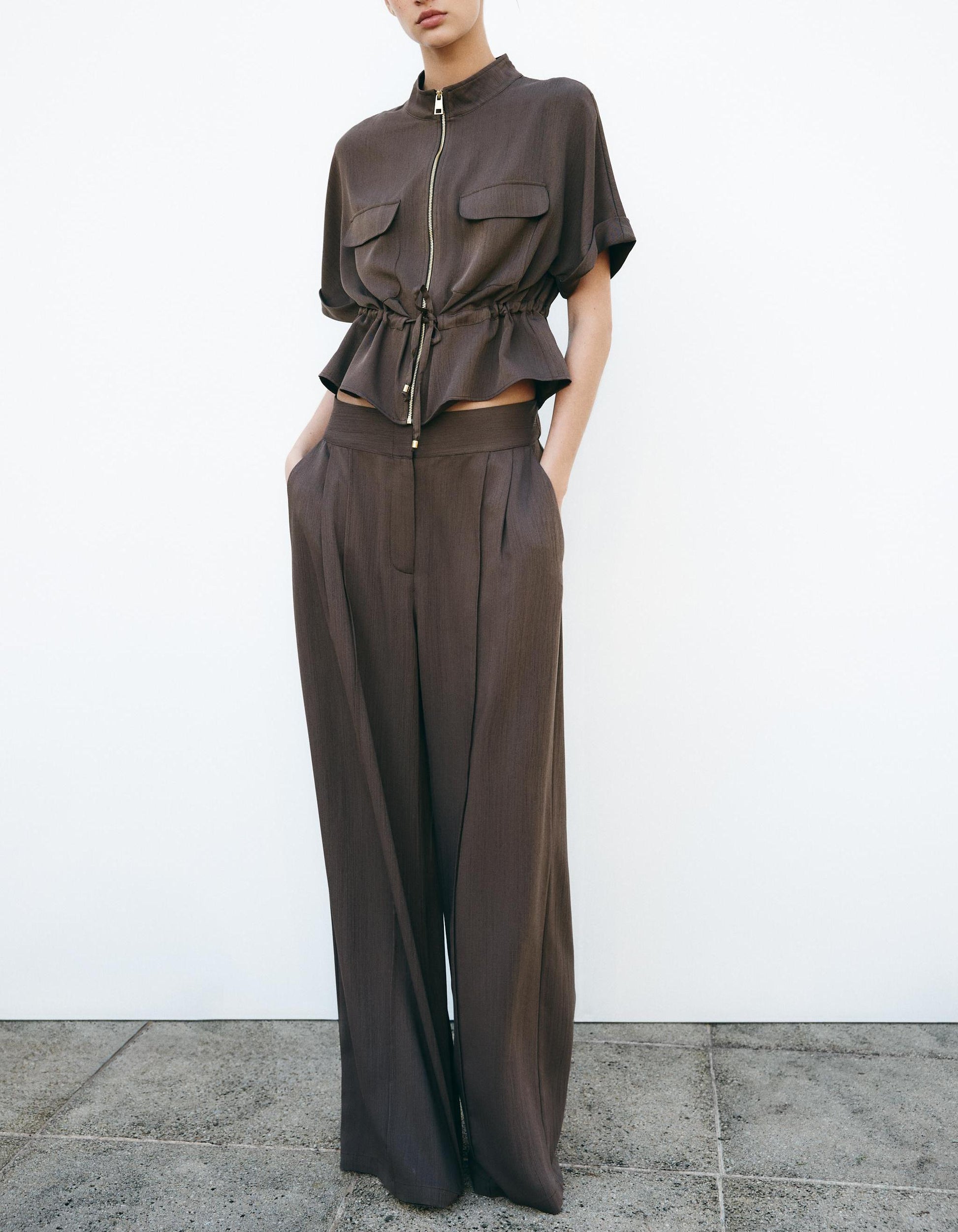Summer Wind Fashionable Curled Brim Short Sleeve Hunting Loose Collared Shirt Women Casual Trousers Suit
