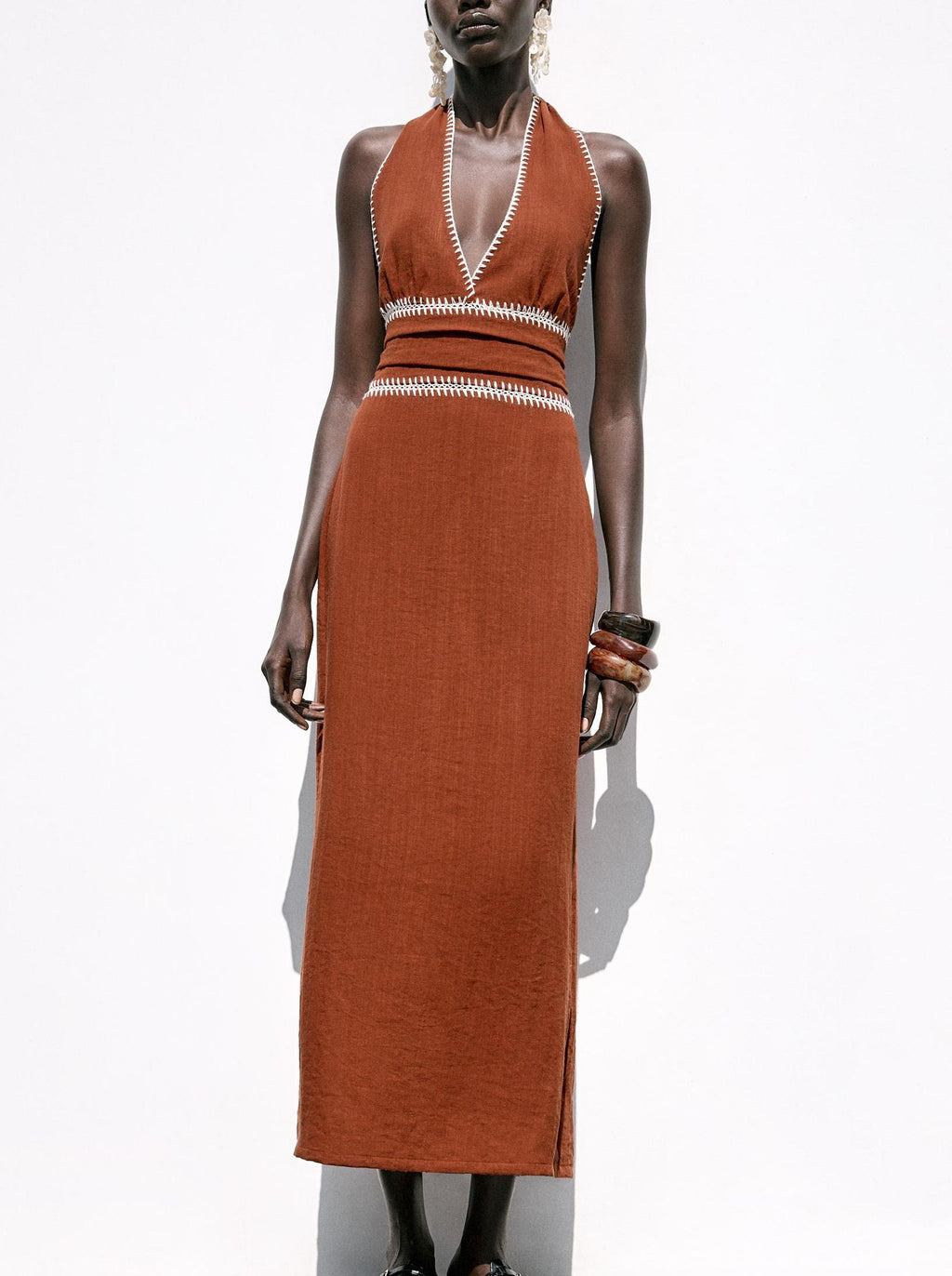 Summer Women Clothing Simple Embroidery Midi Dress