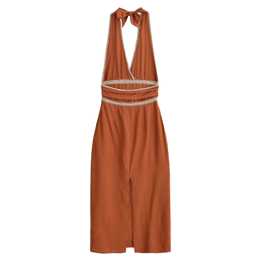 Summer Women Clothing Simple Embroidery Midi Dress