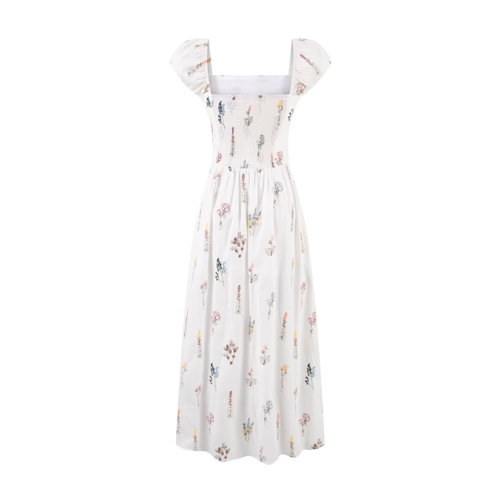 Sweet Printed Chic Puff Sleeve Vacation Dress Square Collar Sexy Slim Fit Backless Dress