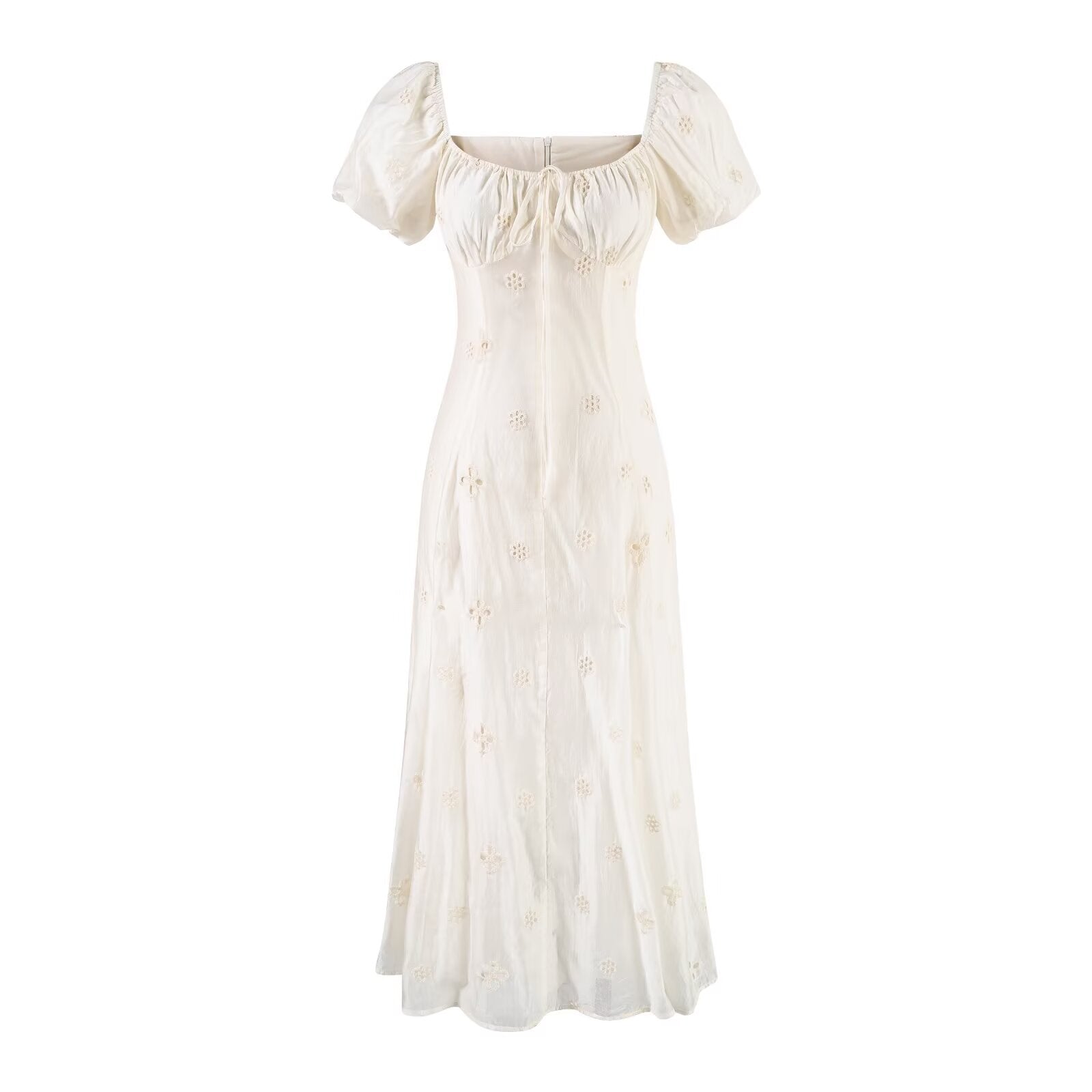 Gentle Sexy Dignified Hollow Out Cutout Embroidery Tie Neck Dress Women Summer Holiday Slimming Dress