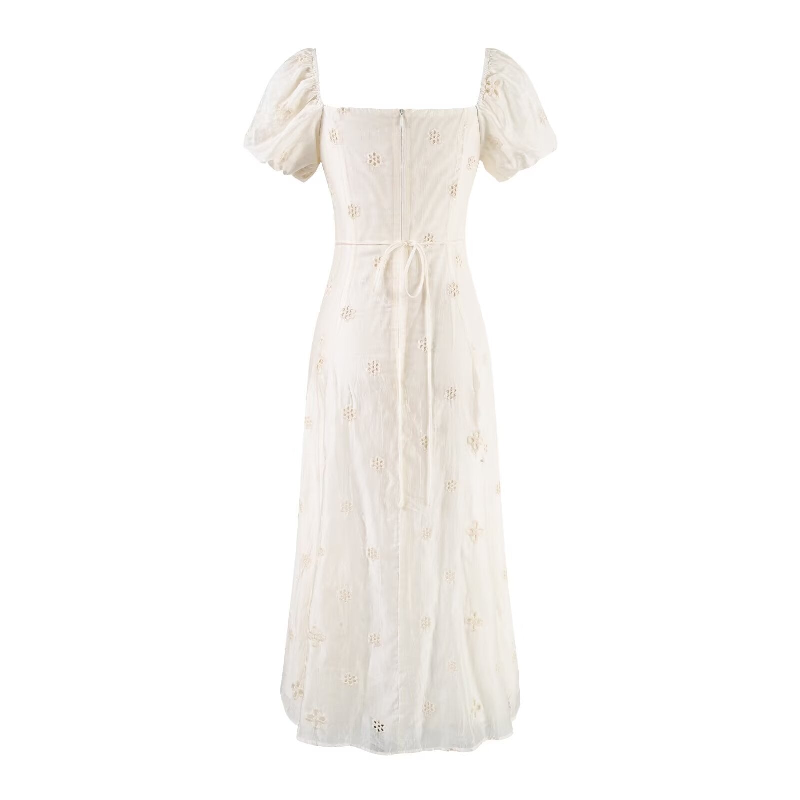 Gentle Sexy Dignified Hollow Out Cutout Embroidery Tie Neck Dress Women Summer Holiday Slimming Dress