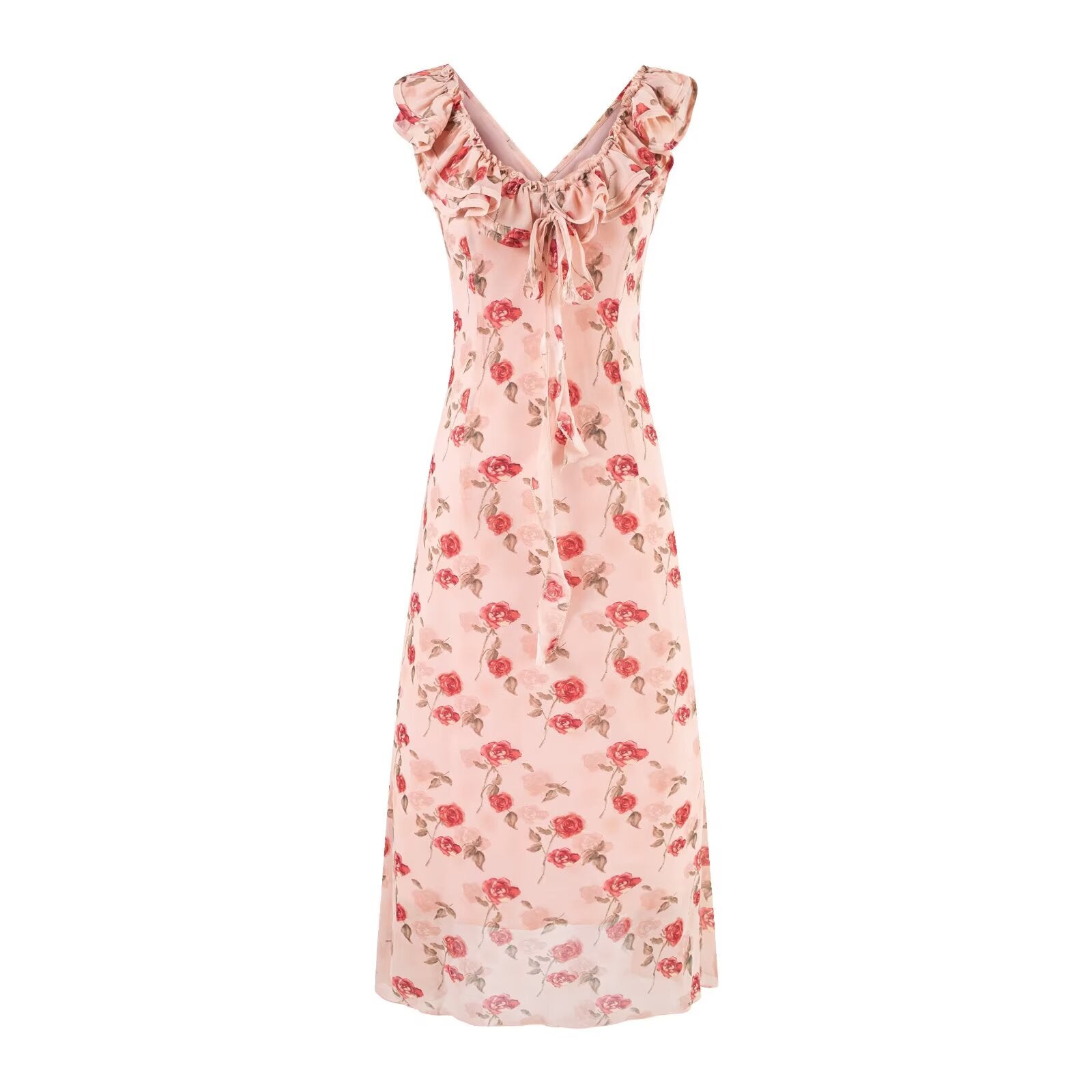 Vacation V neck Floral Flying Sleeves Dress Waist Slimming A line Long Dress