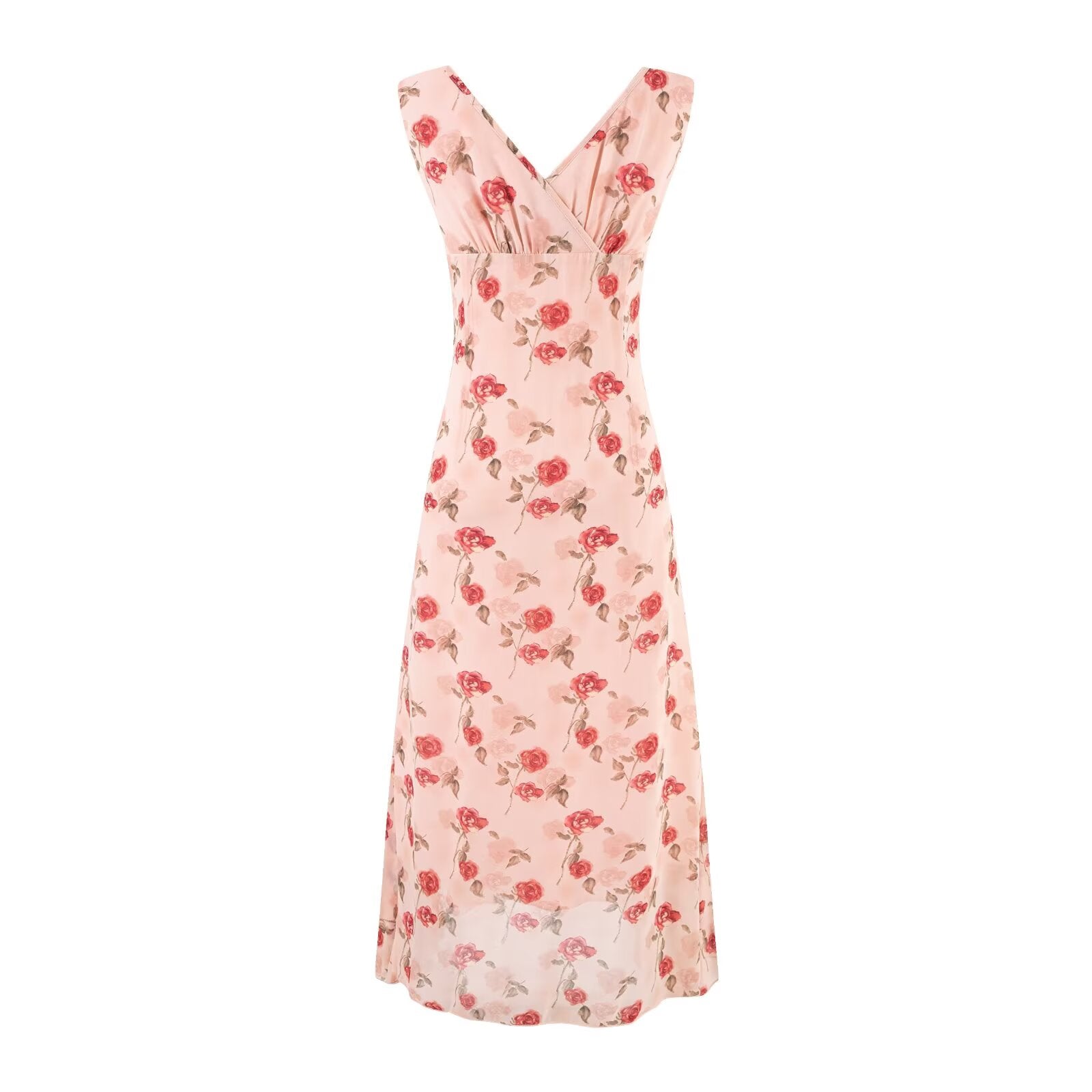 Vacation V neck Floral Flying Sleeves Dress Waist Slimming A line Long Dress