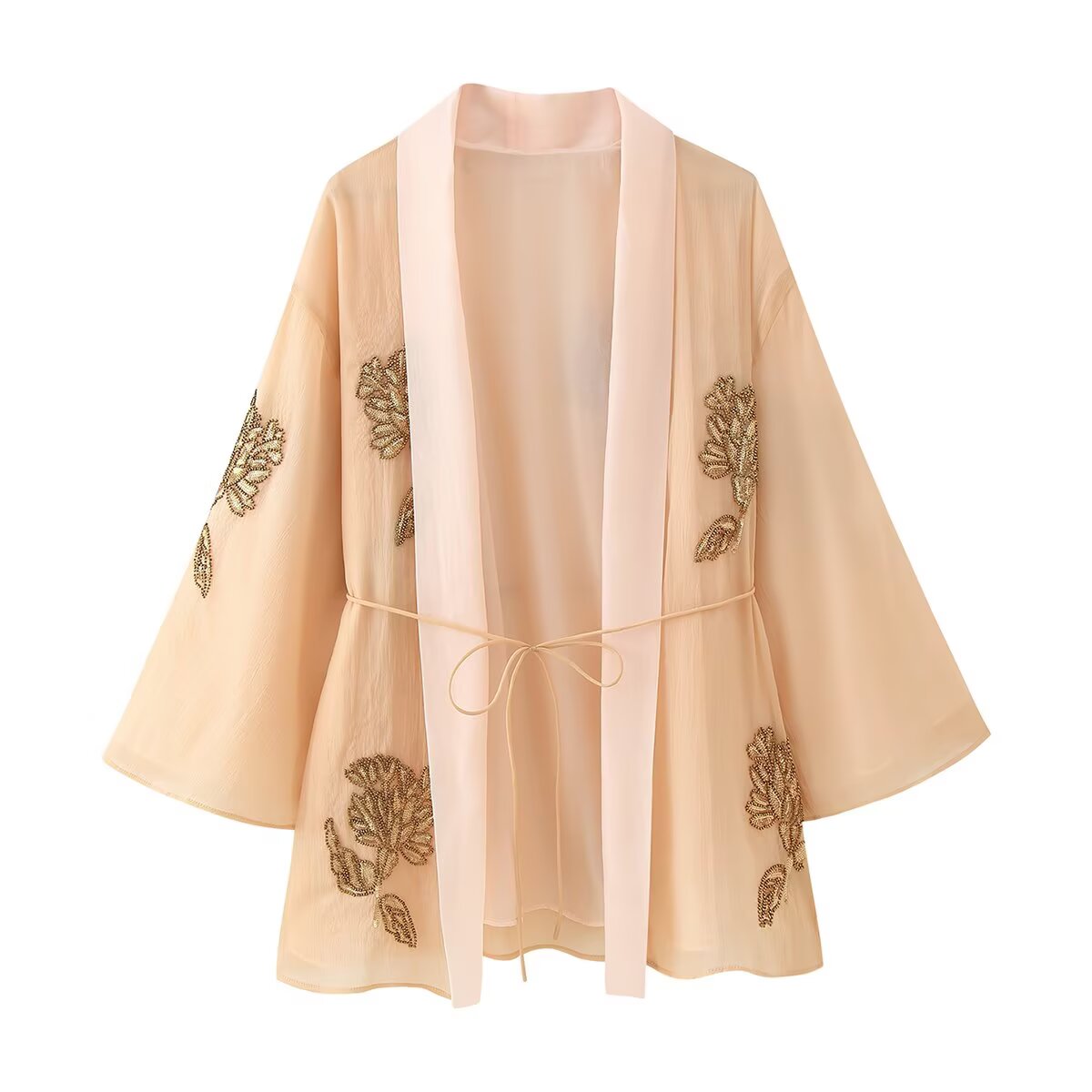 Women Beaded Blended Short Kimono Overcoat Coat