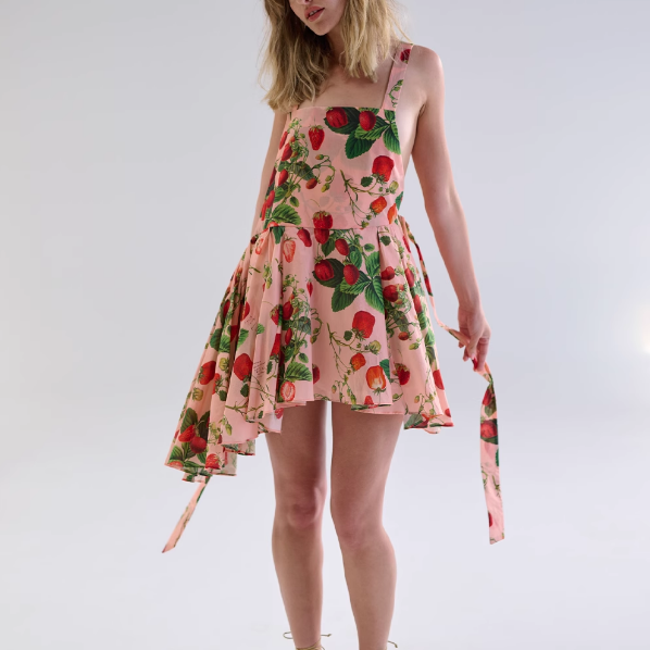 Women Clothing Sexy Sling Single Strawberry Printing Large Swing Dress