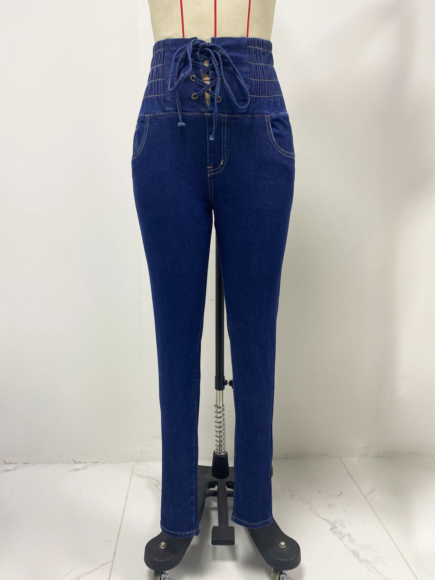 Spring Summer Sexy Hip Lifting Lace up Skinny Jeans