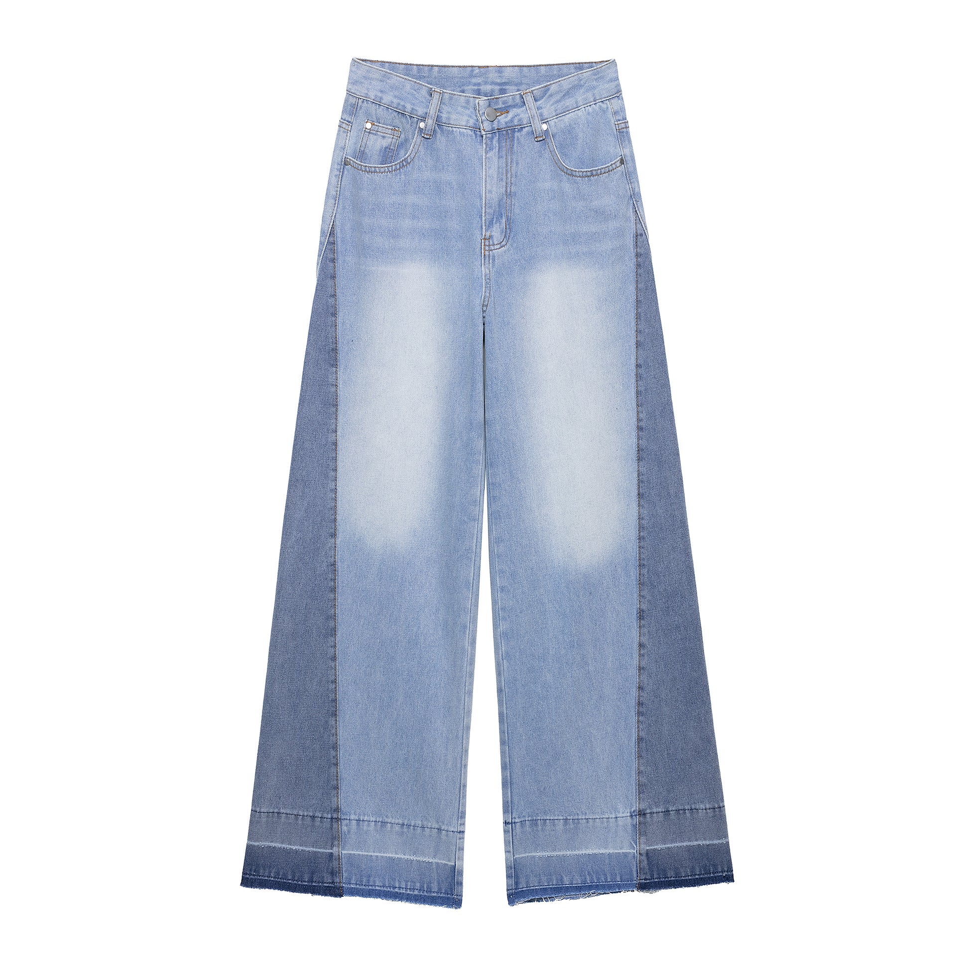 Women Elegant Stitching High Waist Wide Leg Jeans Trousers