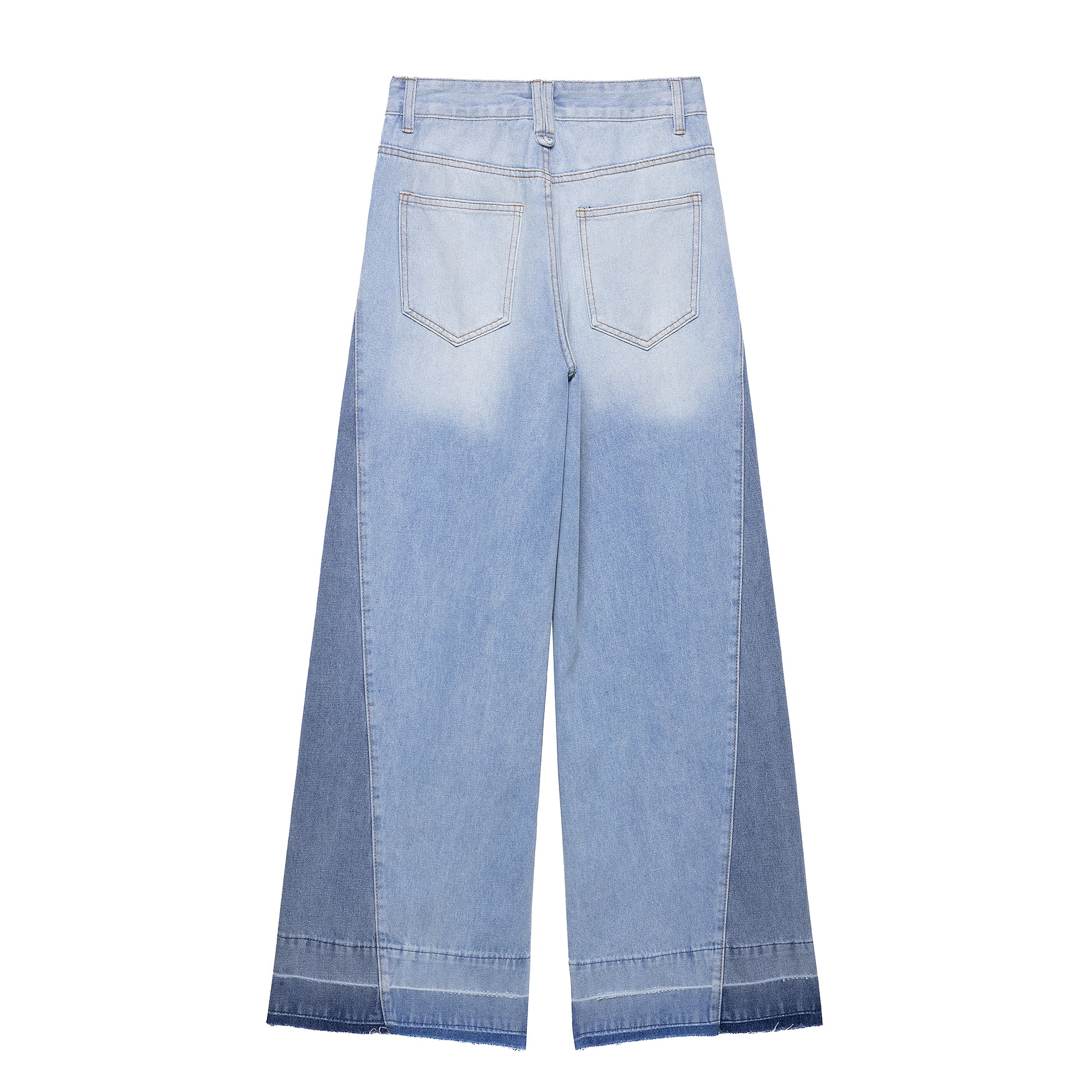 Women Elegant Stitching High Waist Wide Leg Jeans Trousers