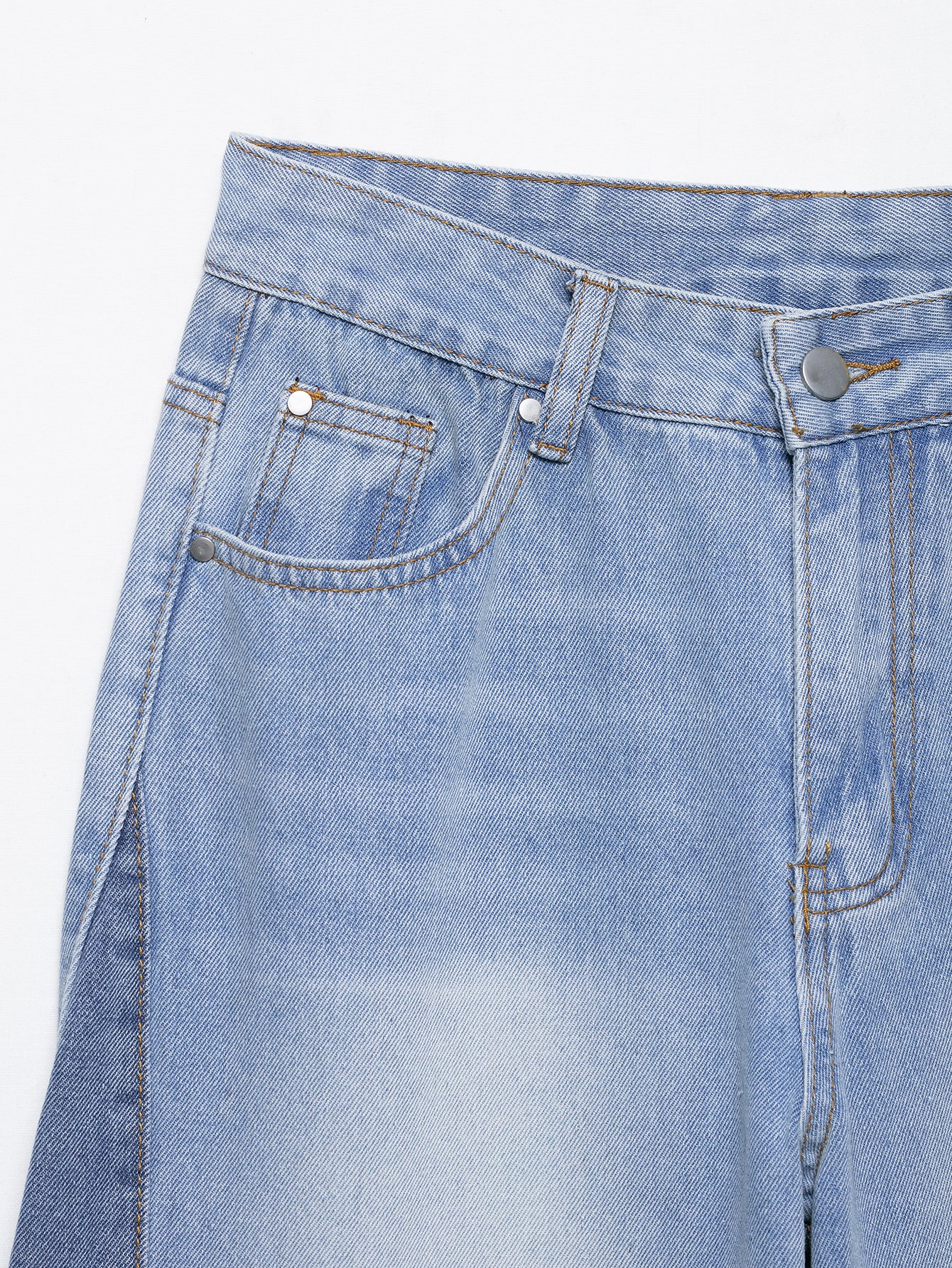 Women Elegant Stitching High Waist Wide Leg Jeans Trousers