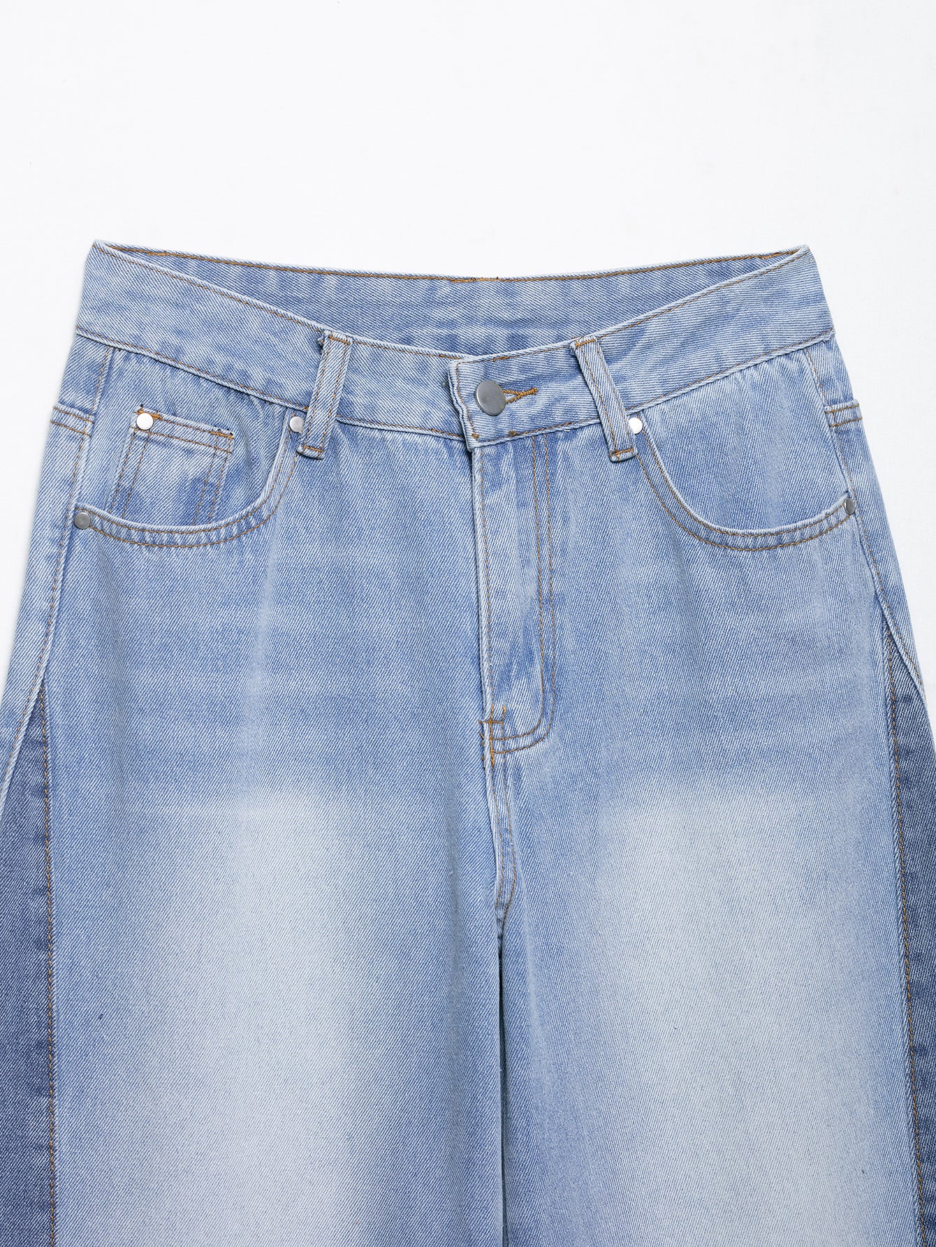 Women Elegant Stitching High Waist Wide Leg Jeans Trousers