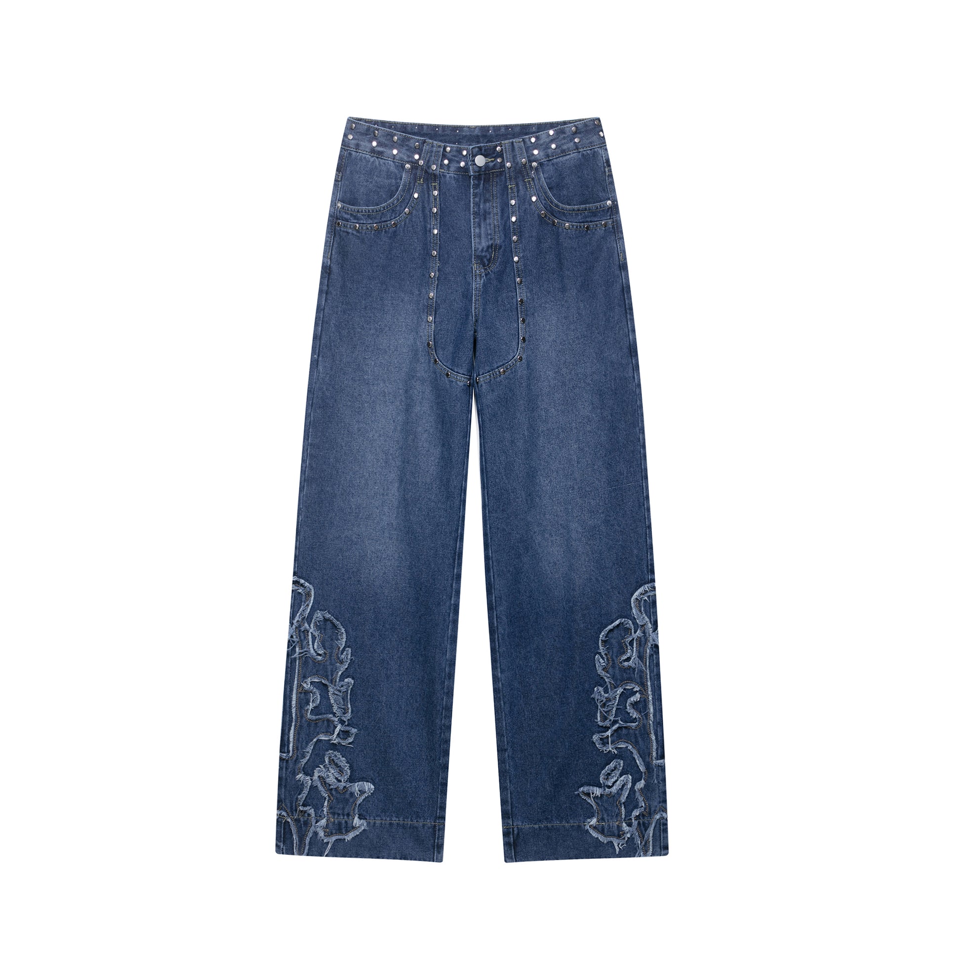 Women Clothing Fashionable Temperamental All Match Rivet Decorative Embroidered Low Waist Jeans Trousers