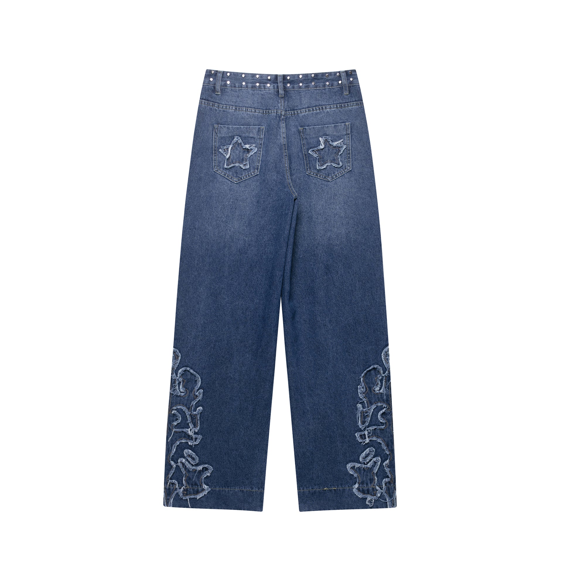 Women Clothing Fashionable Temperamental All Match Rivet Decorative Embroidered Low Waist Jeans Trousers
