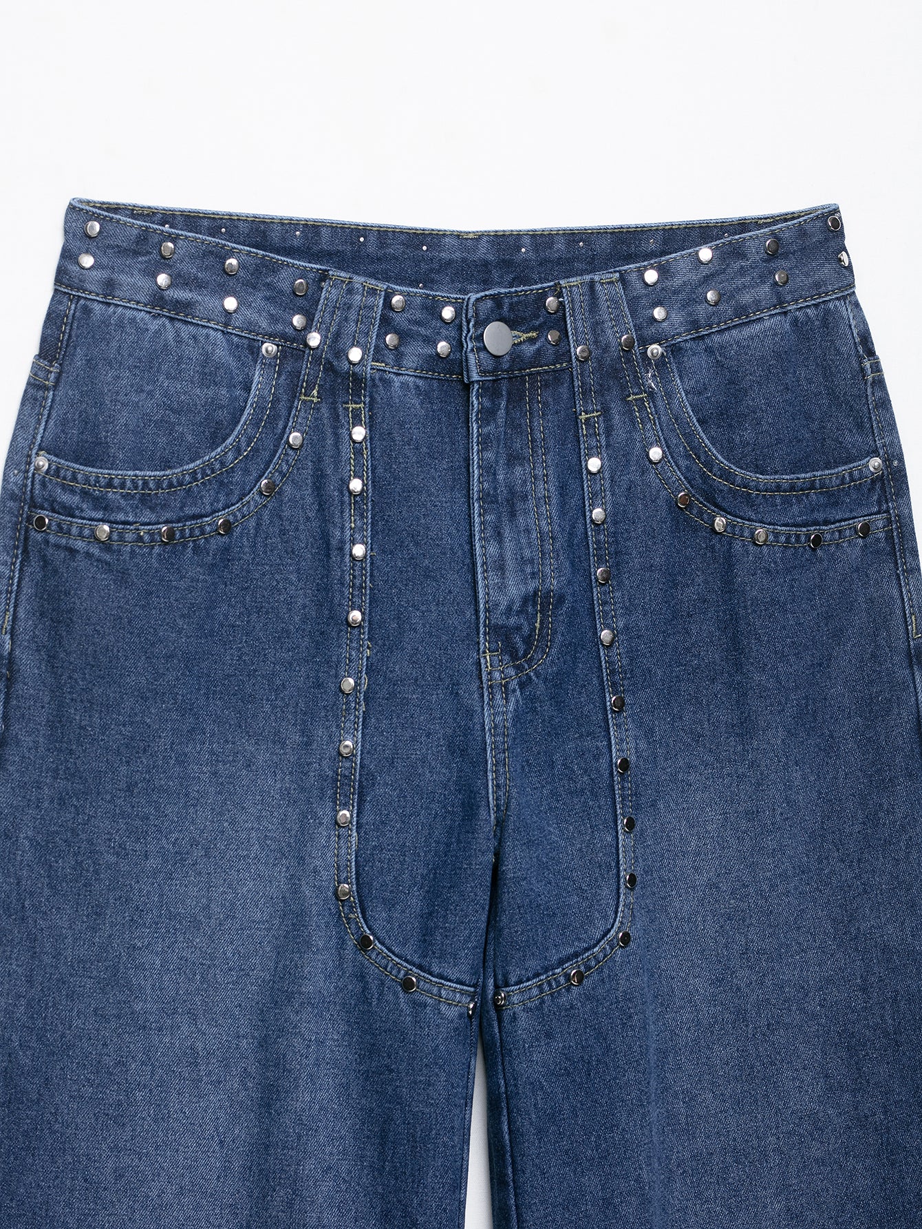 Women Clothing Fashionable Temperamental All Match Rivet Decorative Embroidered Low Waist Jeans Trousers