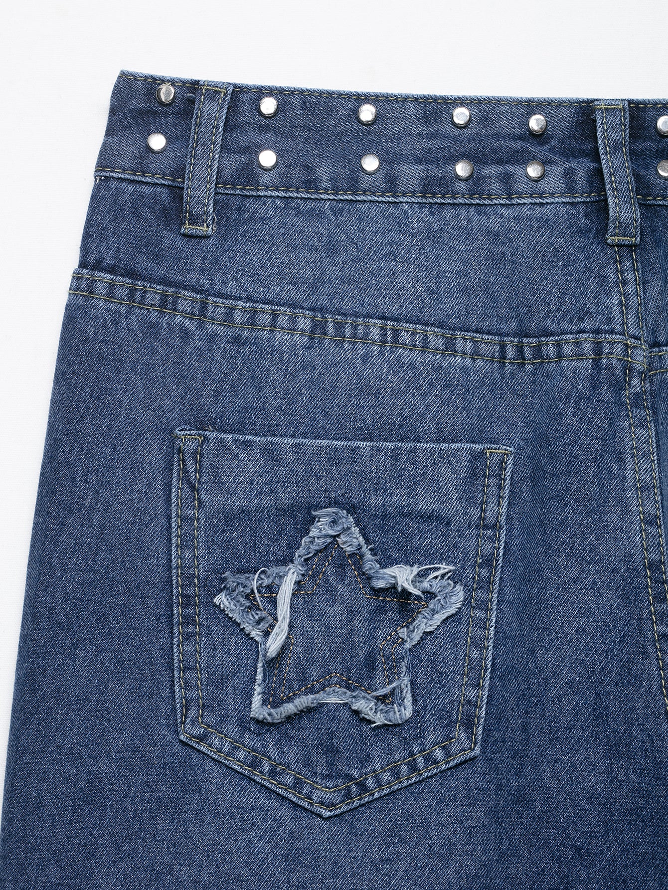 Women Clothing Fashionable Temperamental All Match Rivet Decorative Embroidered Low Waist Jeans Trousers