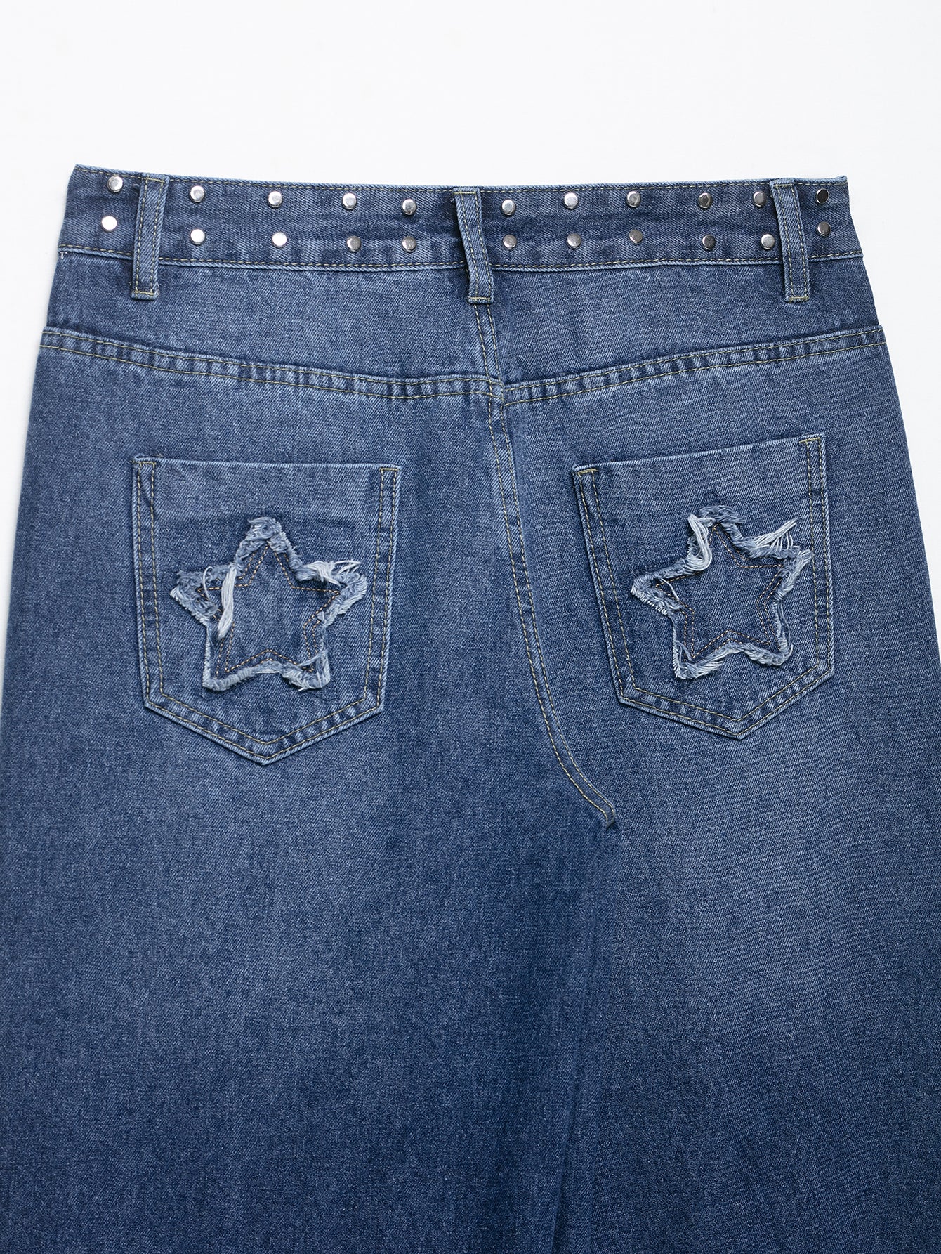 Women Clothing Fashionable Temperamental All Match Rivet Decorative Embroidered Low Waist Jeans Trousers