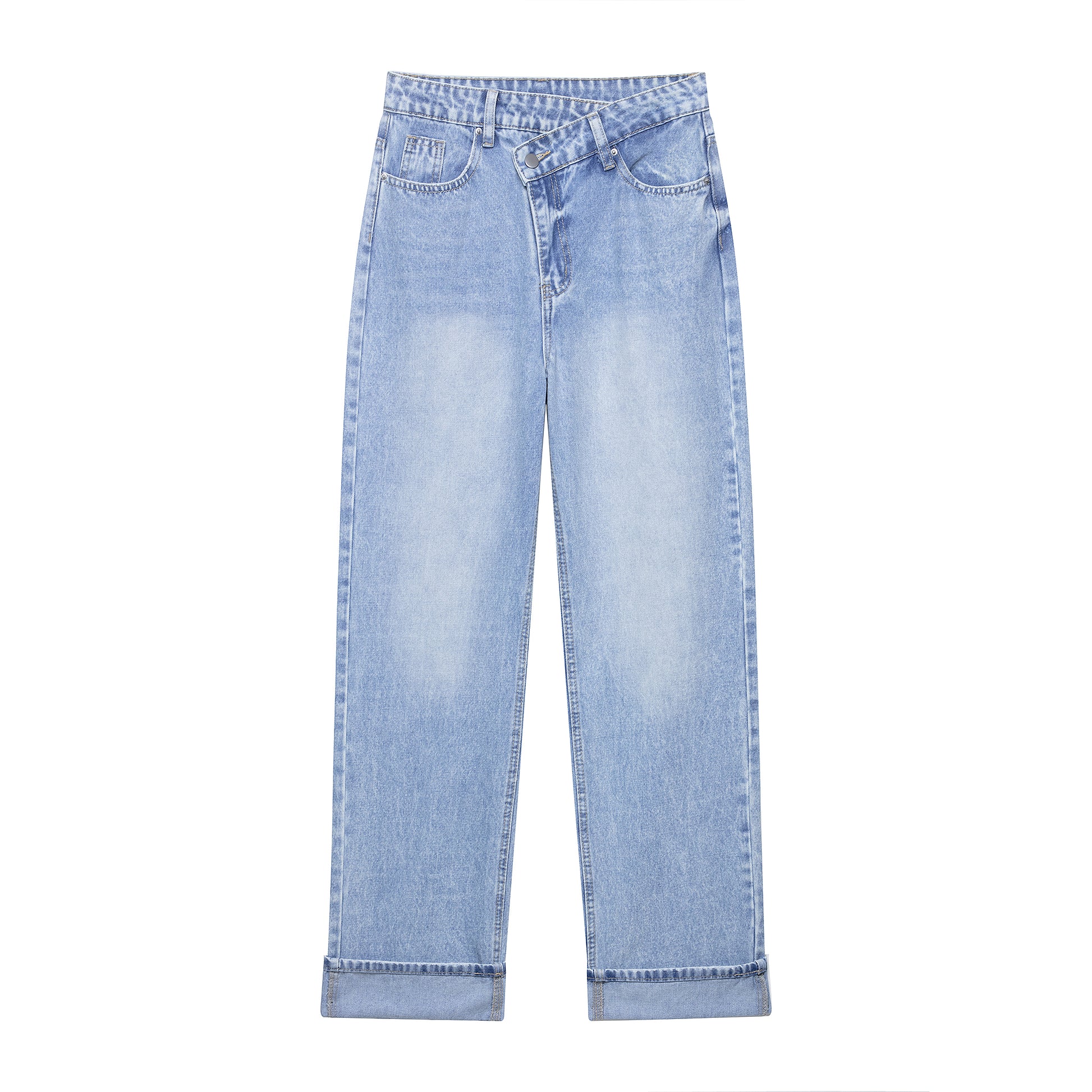 Women Clothing Summer Double Breasted Waist High Waist Long Straight Ankle Jeans