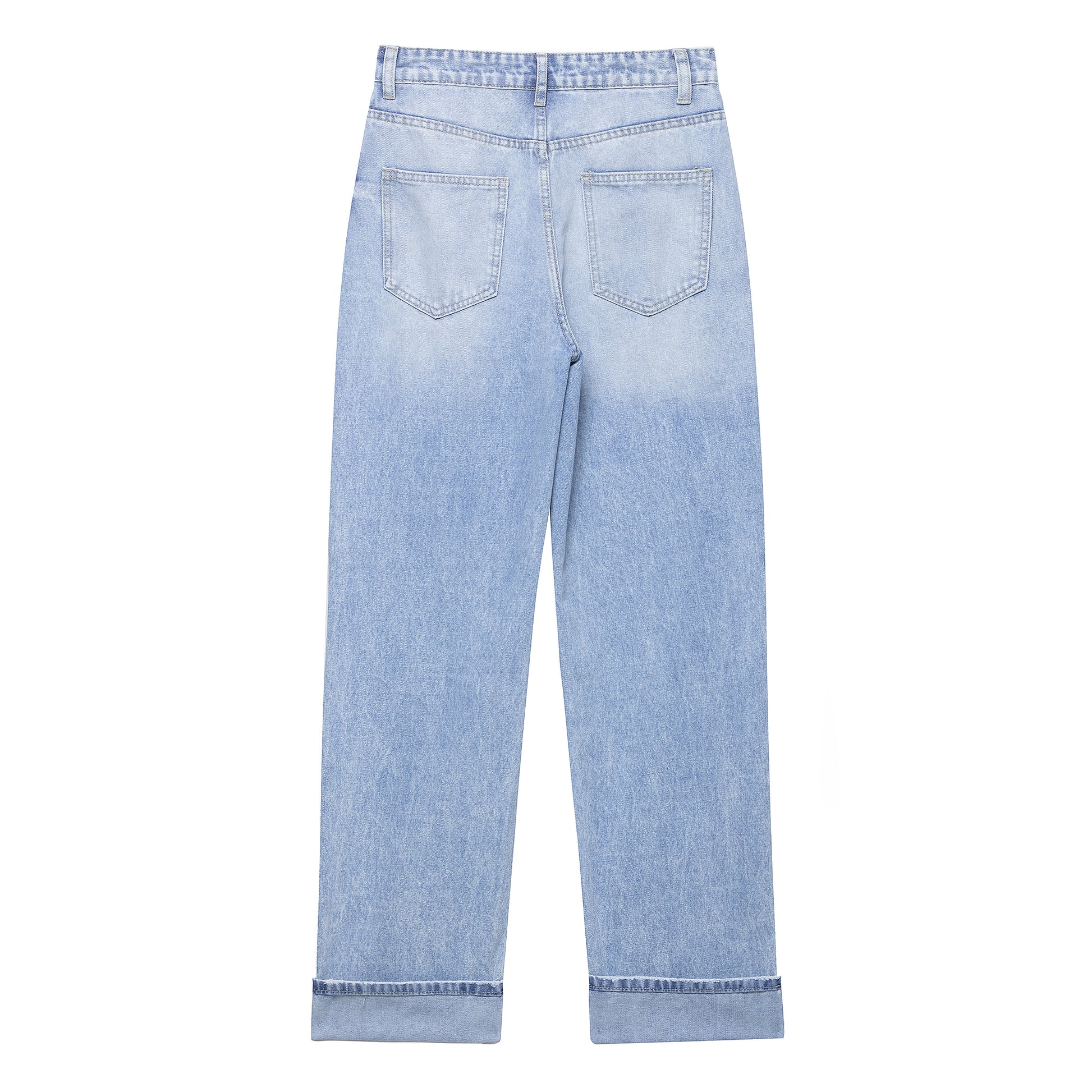 Women Clothing Summer Double Breasted Waist High Waist Long Straight Ankle Jeans