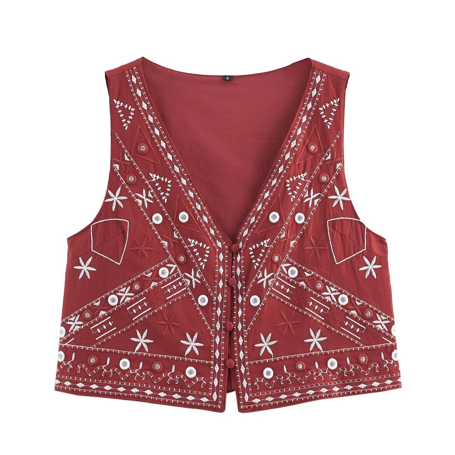 Women Clothing Mirror Surface Result Decorative Embroidered Vest Shorts Set