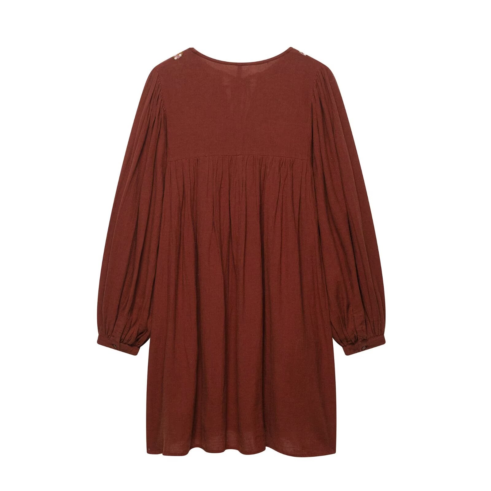 Women round Neck Long Sleeve Artistic Short Dress