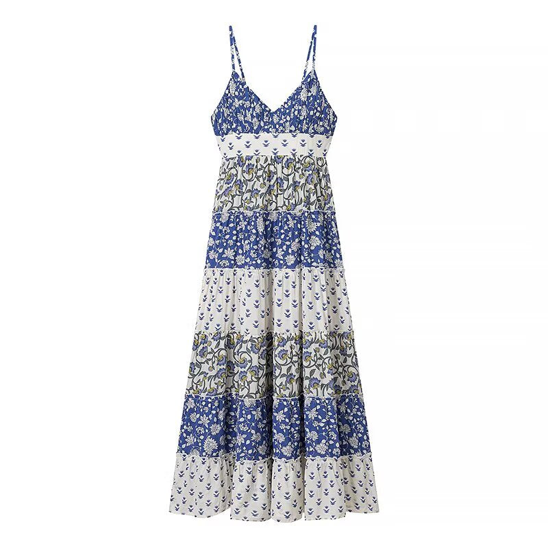 Women Wear Patchwork Printing Layered Stitching Dress