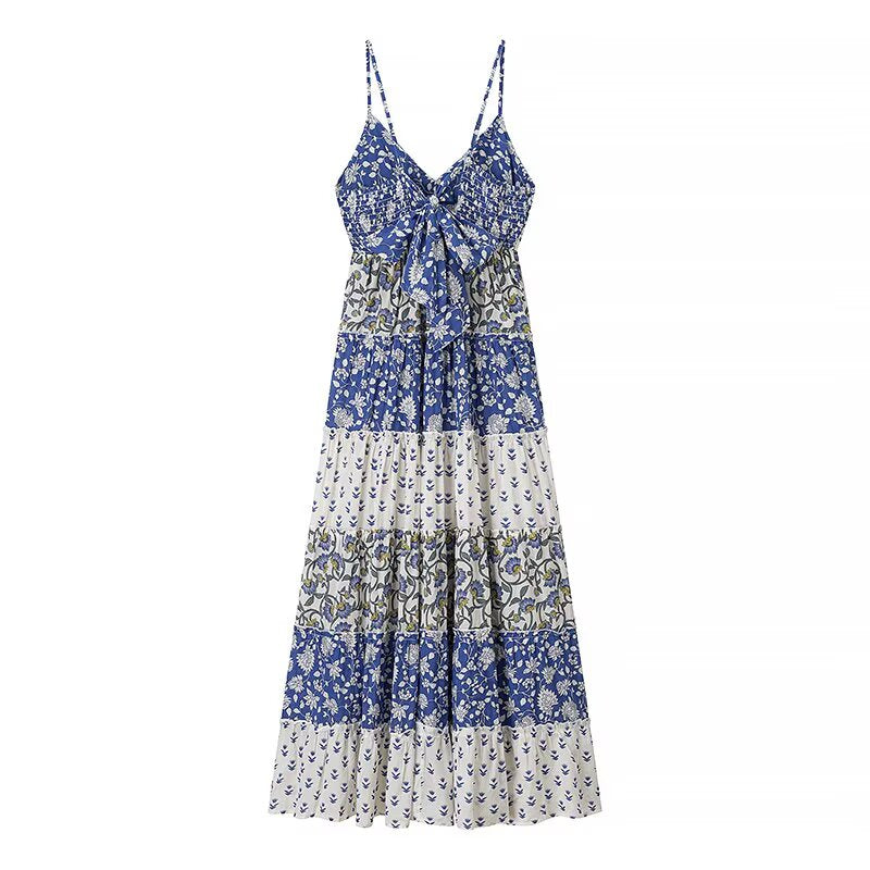 Women Wear Patchwork Printing Layered Stitching Dress