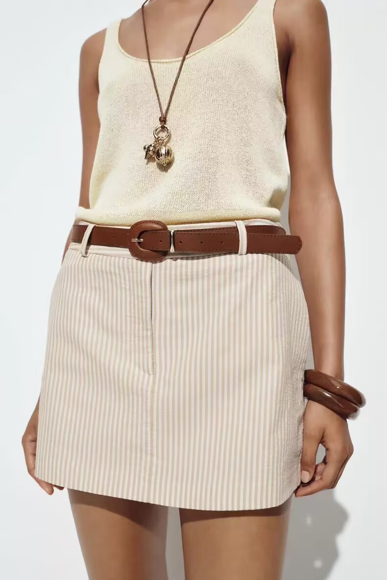 Summer Women Waistband Striped Casual Short Culottes