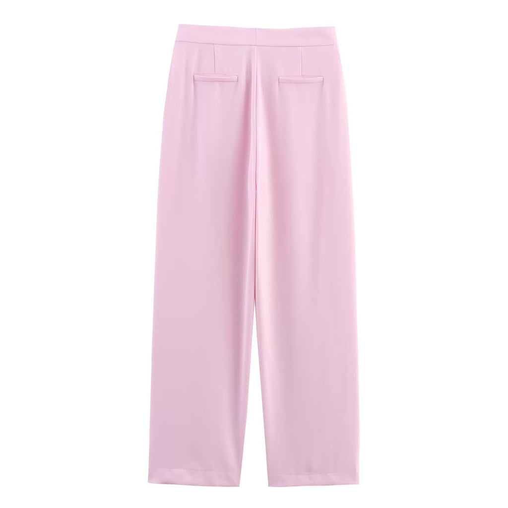Women Feather Cuff Blazer Elegant Straight Leg Trousers Sets