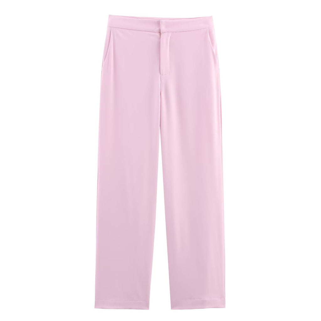 Women Feather Cuff Blazer Elegant Straight Leg Trousers Sets