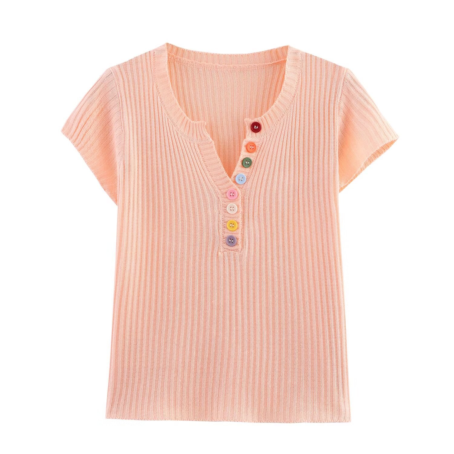 Women Summer V neck Short Sleeve All Matching Sweater Slim Fit Top
