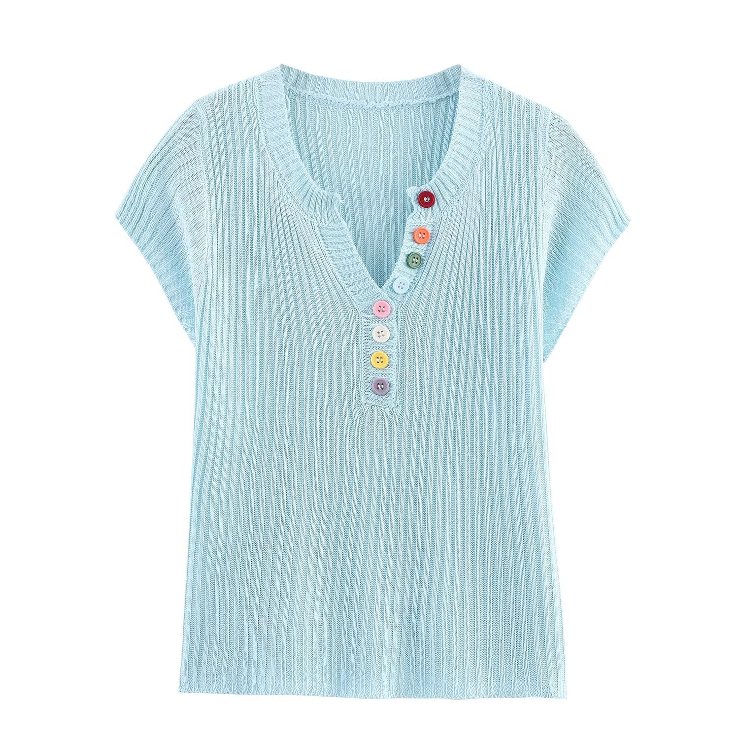 Women Summer V neck Short Sleeve All Matching Sweater Slim Fit Top