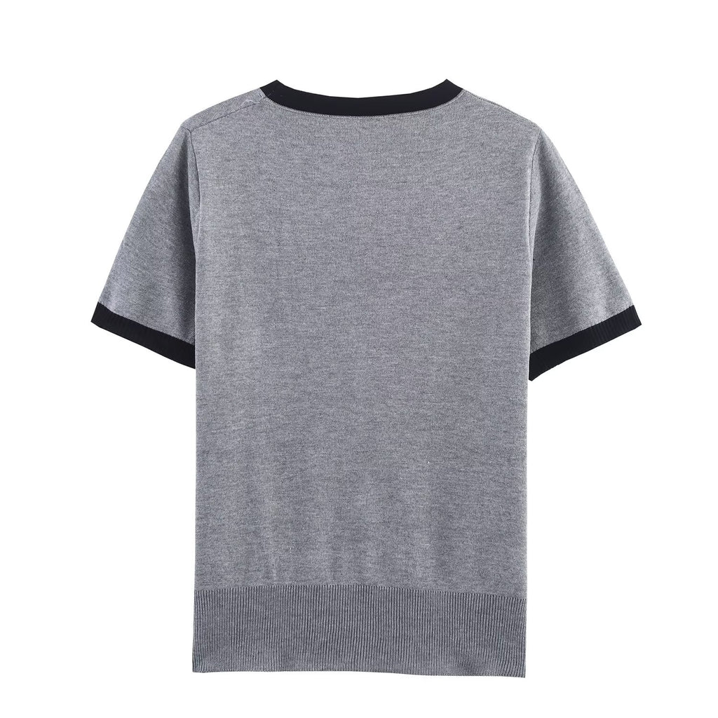 Women Contrast Color round Neck Pullover Sweater
