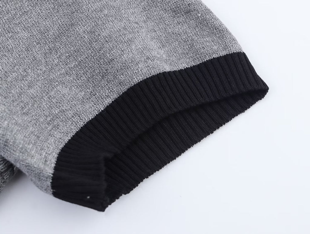 Women Contrast Color round Neck Pullover Sweater