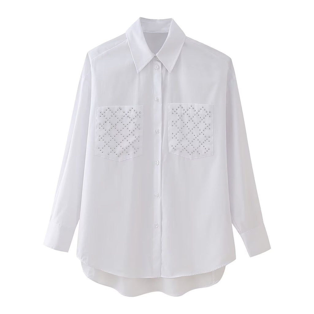Summer Rivet Ornament Poplin Loose Shirt